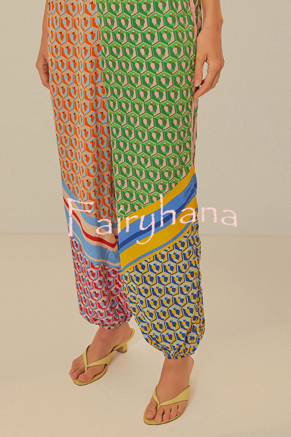Brazil's Joyful Spirit Colorful Unique Print Elastic Waist Pocketed Loose Bloomer Pants