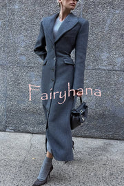 Elegant Lapel Long Sleeve Button High Waist Long Coat