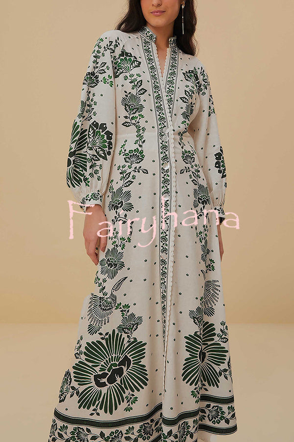 Forest Soul Unique Print Button Down Long Sleeve Shirt Maxi Dress
