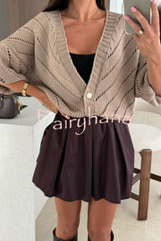 Fashion Hollow Knitted V-neck Button Loose Cardigan