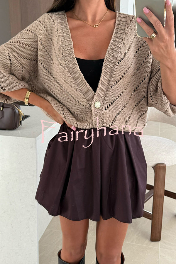 Fashion Hollow Knitted V-neck Button Loose Cardigan