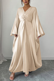 Solid Color Elegant V-neck Knot Decoration Loose Maxi Dress