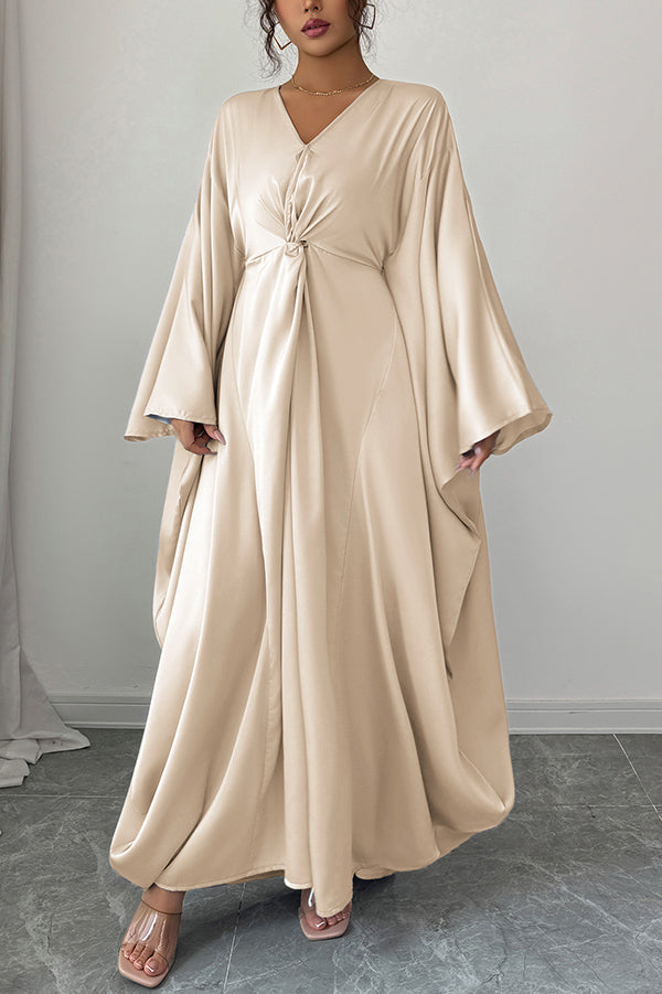 Solid Color Elegant V-neck Knot Decoration Loose Maxi Dress