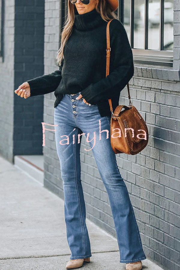 Christina High Rise Button Up Pocketed Flare Jeans