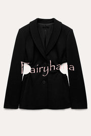 Hipster Boss Solid Color Hollow Side Waist Lapel Long Sleeve Blazer