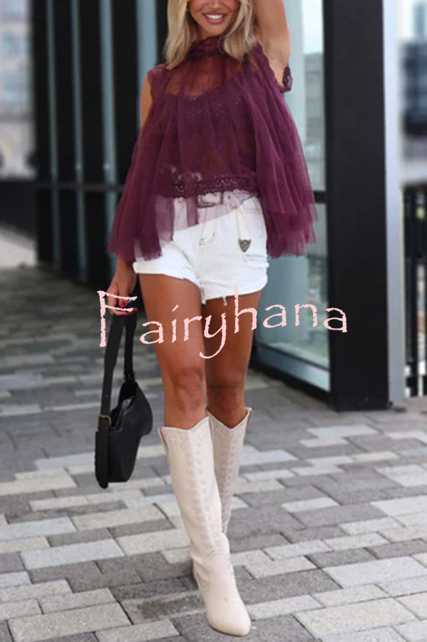 Light and Cute Tulle Lace Inner Wear High Neck Cape Top