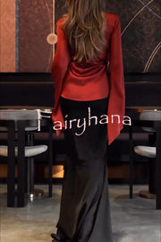 Jenny Satin High Rise Elastic Waist Flare Maxi Skirt