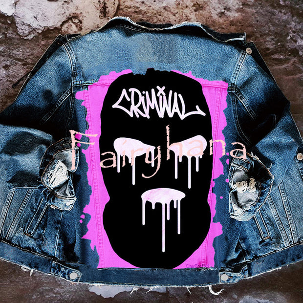 Halloween Print Long Sleeve Denim Jacket