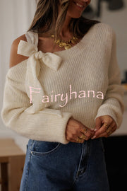 Solid Color Bow Tie Long-sleeved Casual Knit Sweater