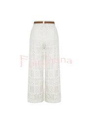 Joyful Bond Crochet Lace Mid Rise Pocketed Wide-leg Pants