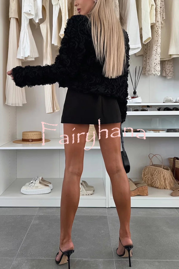 Fashionable Three-dimensional Flower Casual Long-sleeved Cropped Jacket