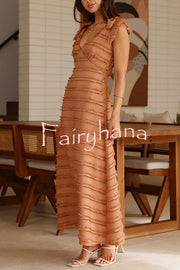 Solid Color V-neck Elegant Sling Lace Up Vacation Maxi Dress