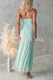 Fashion One-shoulder Pleated Sexy High Slit Slim Dress