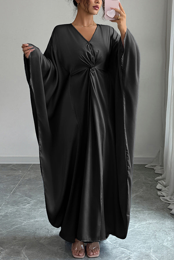 Solid Color Elegant V-neck Knot Decoration Loose Maxi Dress