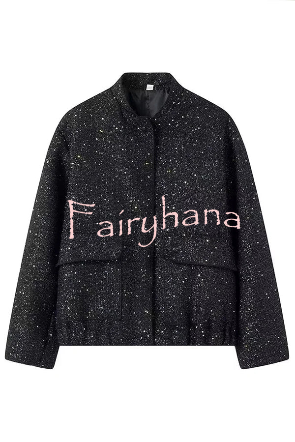 Fashion Sequin Long Sleeve Casual Pocket Loose Jacket