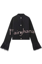 Solid Color Elegant Feather Long Sleeve Casual Knitted Cardigan