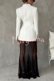 Shes Timeless V-neck Single Button Long Sleeve Waisted Blazer