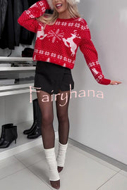 Christmas Snowflake Reindeer Loose Long-Sleeved Knit Sweater