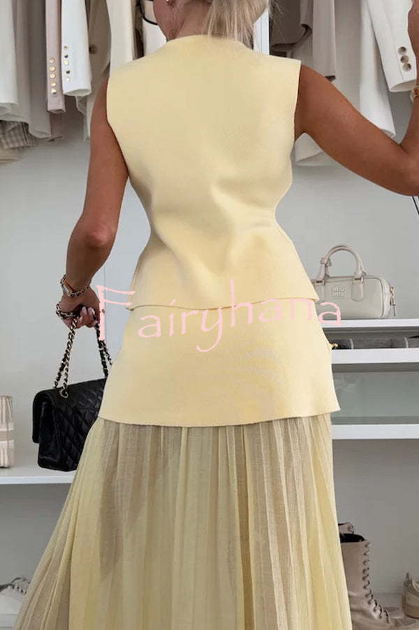 Stylish and Elegant Knit Gold Buttons V-neck Loose Vest