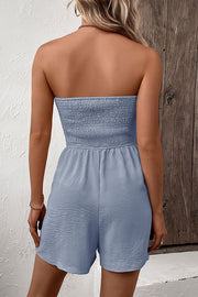 Solid Color Tube Top Button Pleated Casual Rompers