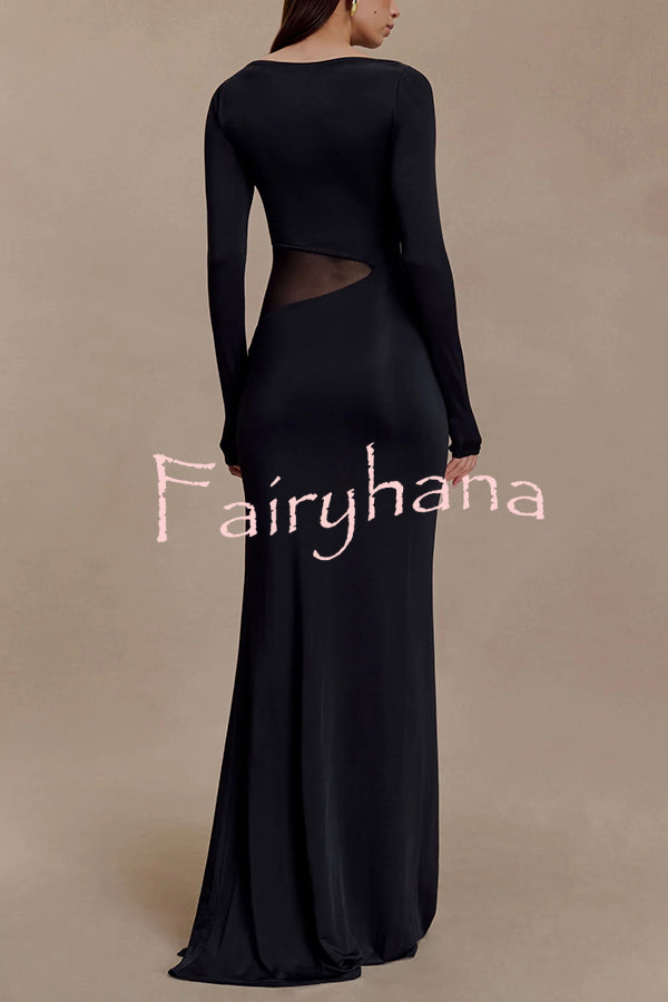 Fashion Long-sleeved Slim Sexy Hollow Slit Maxi Dress
