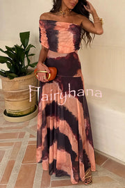 Unique Printed Off-the-shoulder Waisted Holiday Maxi Dress