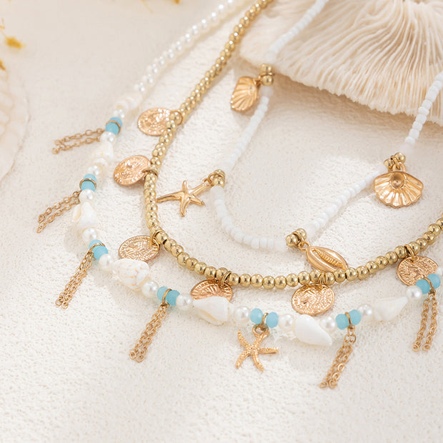 Holiday Style Conch and Starfish Stacking Necklace