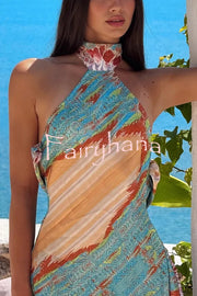 Unique Print Sexy Open Back Lace-Up Holiday Mini Dress