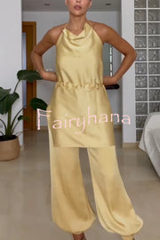 Satin Solid Color Loose Backless Casual Top