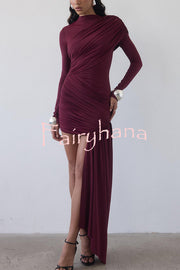 Solid Color Long-sleeved Pleated Slim-fit Elegant Ribbon Mini Dress