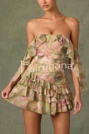 Chiffon Floral Print Elegant Multi-Layered Ruffle Mini Dress