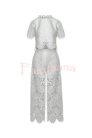 Eliose Scallop Cutout Embroidery Lace Short Sleeve Loose Top
