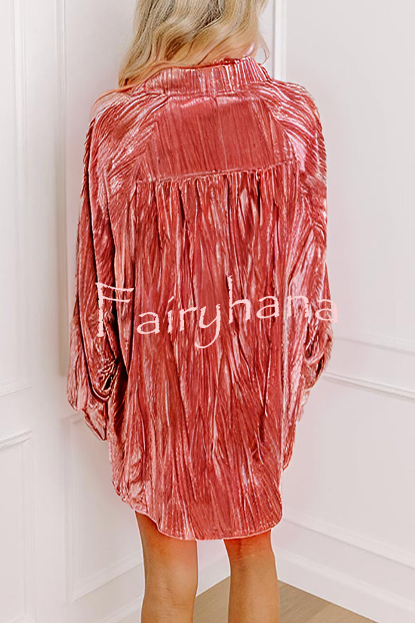 Solid Color Velvet Light-sensitive Drape Loose Shirt
