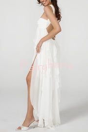 Resort Style Romantic Ruffles Open Back Stars Decorated Beach Maxi Dress