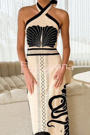 Shell Print Holiday Style Halter Neck Maxi Dress
