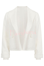 Comfortable Season Shawl Collar Open-front Long Sleeve Flap Pockets Crop Coat