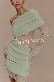 Fashion Lace Panel Long Sleeve Slim Fit Knit Mini Dress