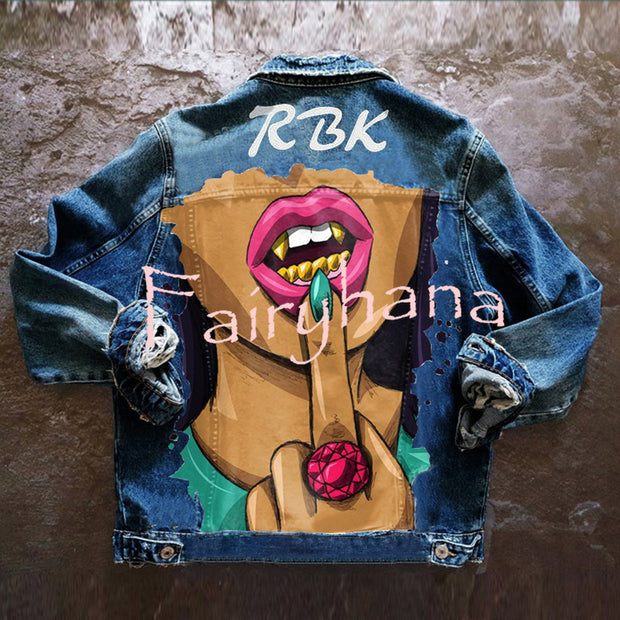 Halloween Print Long Sleeve Denim Jacket