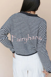 Fashionable Contrast Striped Casual Long-sleeved Knitted Cardigan