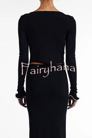 Fashion Ruffled Long-sleeved Tie-cropped Knitted Cardigan