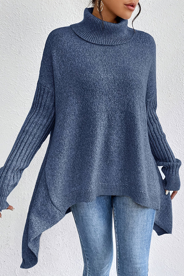 Solid Color High Collar Long Sleeve Loose Knitted Sweater