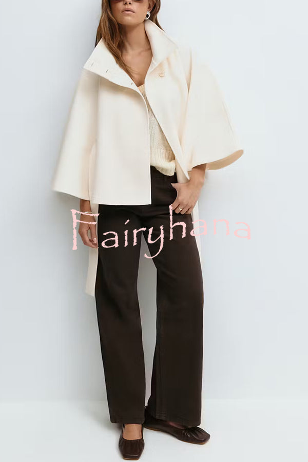 Fashionable Stand Collar Button Waist Tie Loose Cape