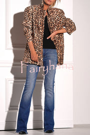 Catwalk Leopard Single Button Long Sleeve Pocketed Lapel Boyfriend Blazer