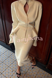 Solid Color Casual Zipper Slit Midi Skirt