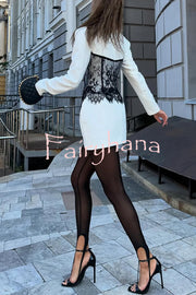 Saela Contrast Lace Corset Design V-neck Long Sleeve Tulip Mini Dress