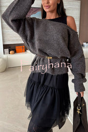 Upper East Chic Knit Wide Neck Long Sleeve Relaxed Sweater