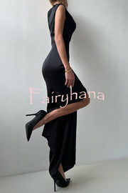 Solid Color Casual Sleeveless Crop Top and Elegant Button-down Maxi Skirt Set