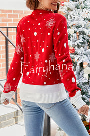 Christmas Print Crew Neck Long Sleeve Sweater
