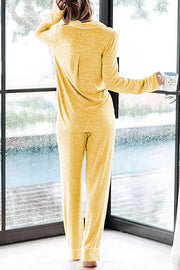 Home-style Loose-fitting Long-sleeved Pocket Shirt and Elastic Waist Casual Pants Set