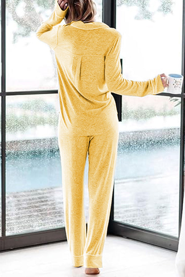 Home-style Loose-fitting Long-sleeved Pocket Shirt and Elastic Waist Casual Pants Set